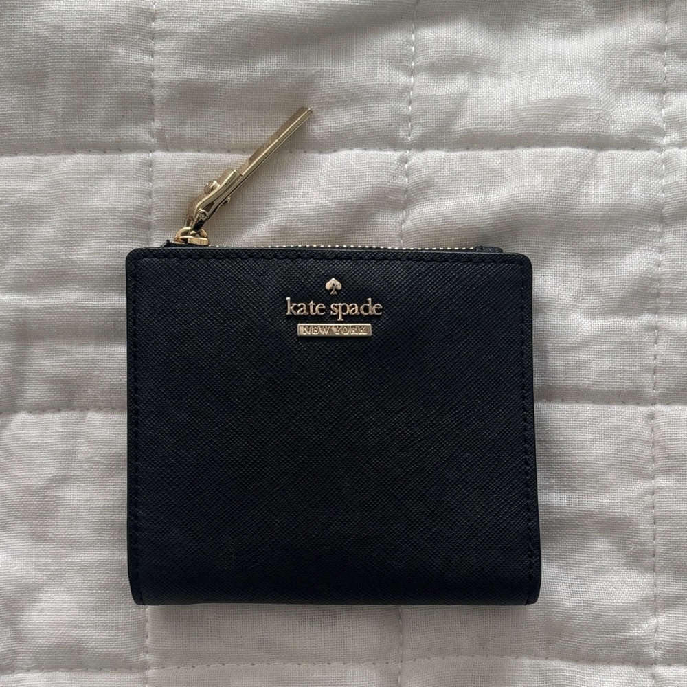 Kate Spade Black Compact Wallet with Gold Accents